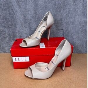 Elle Elkatianude Nude Patent Peep Toe d'Orsay Stiletto Pumps Womens Size 8